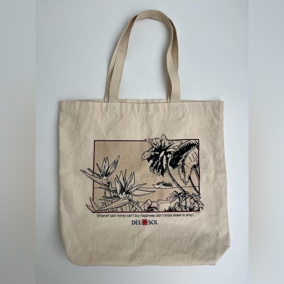 Del Sol Reusable Cream Beige Cotton Canvas Shopping Grocery Tote Bag - Picture 1 of 4